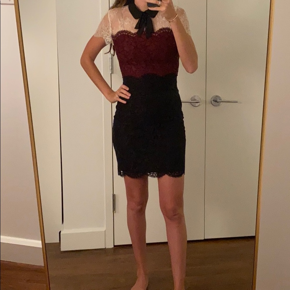 Sandro lace dress (black, wine and white) size 1